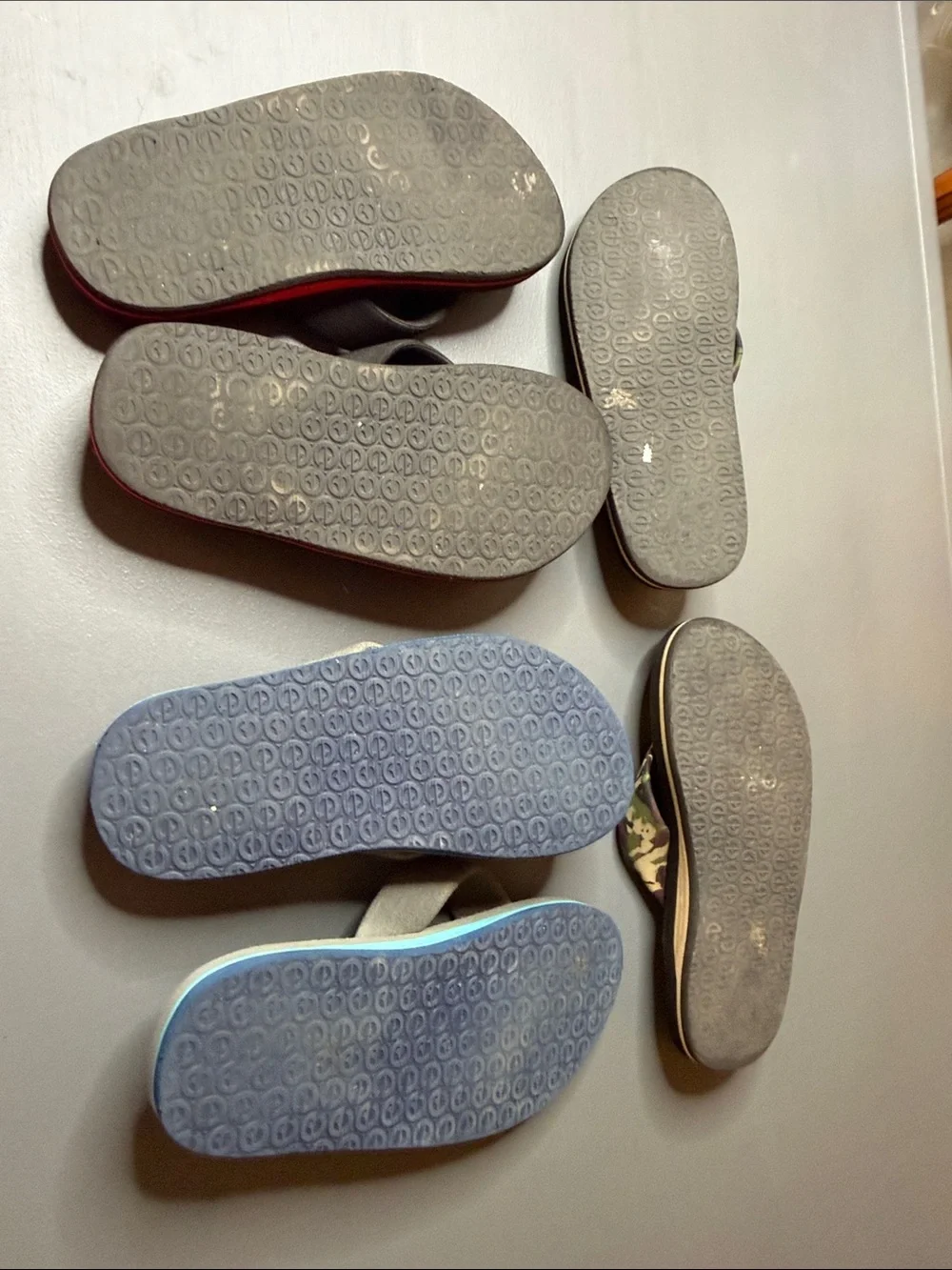 Casual Flip Flop Bundle - Black, shark Camouflage, and Teal Pattern. Kid’s 2-3